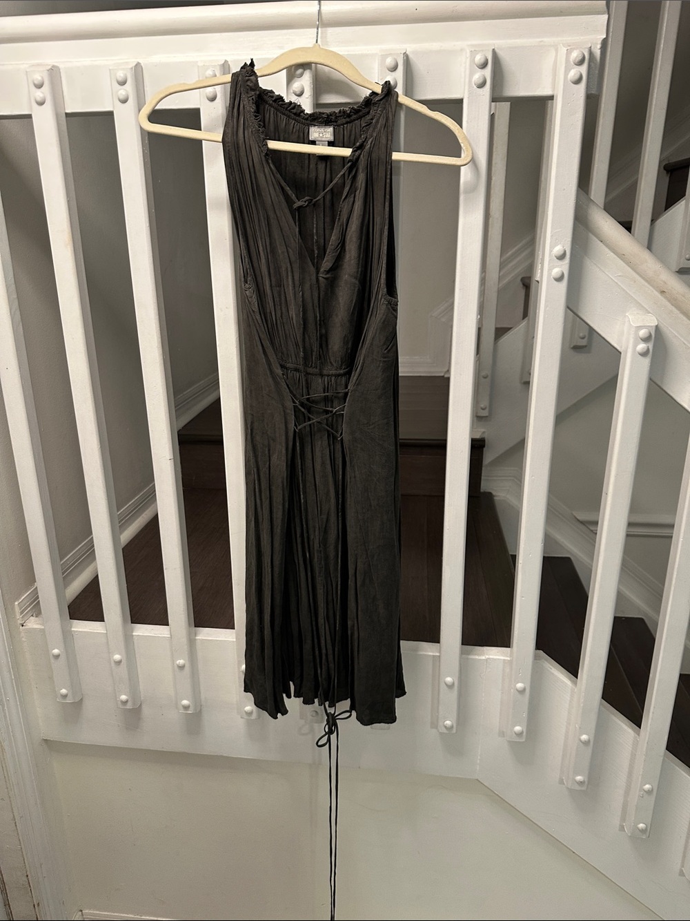 Converse Black Sleeveless Midi Dress with Lace-Up Waist
